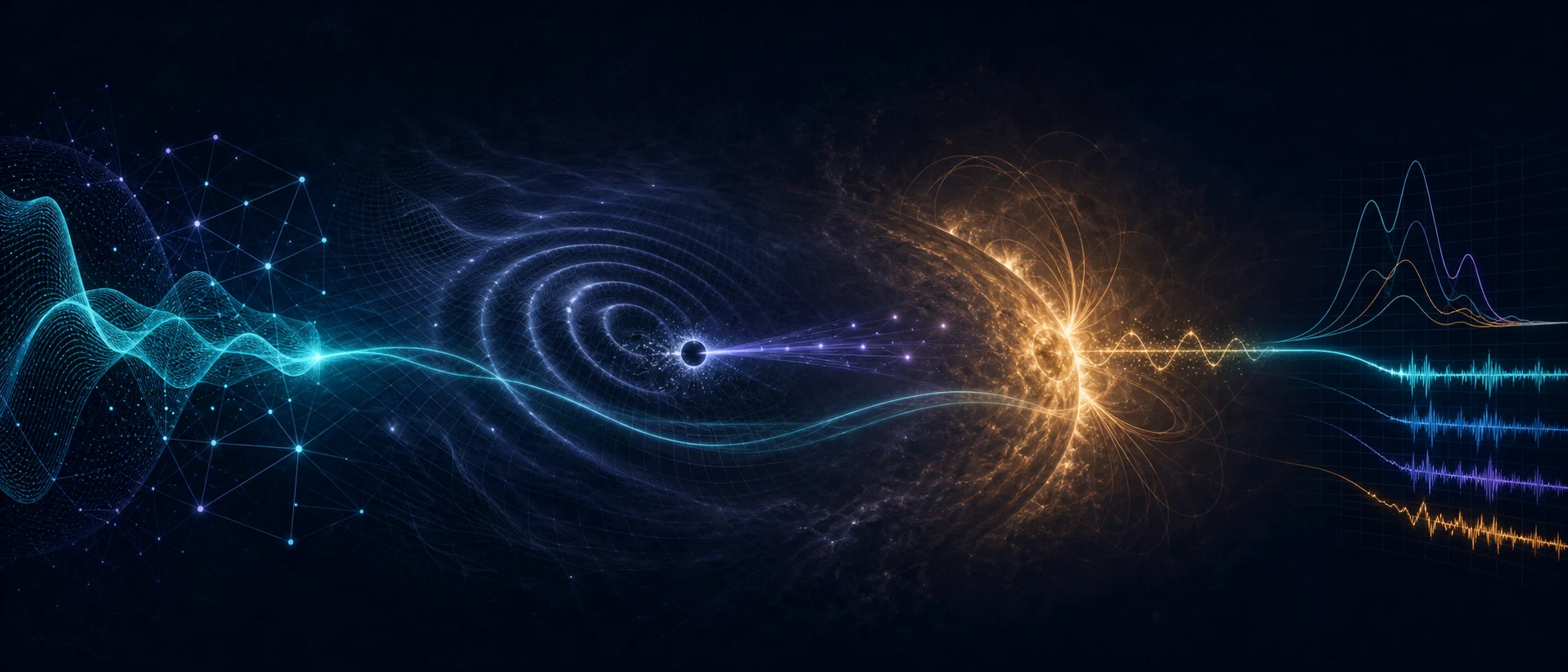 A continuous scientific map from quantum fields and early-Universe dynamics to solar particle processes and observable spectra.